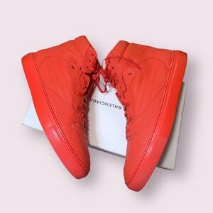 Mens Balenciaga Red Perforated High Top Sneaker 2015 SZ US 11 / EU 44 New